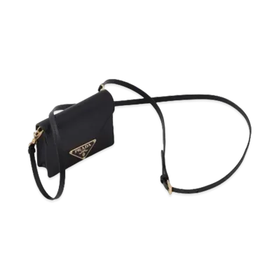 PRADA Saffiano Leather Card Holder With Shoulder Strap "Black"