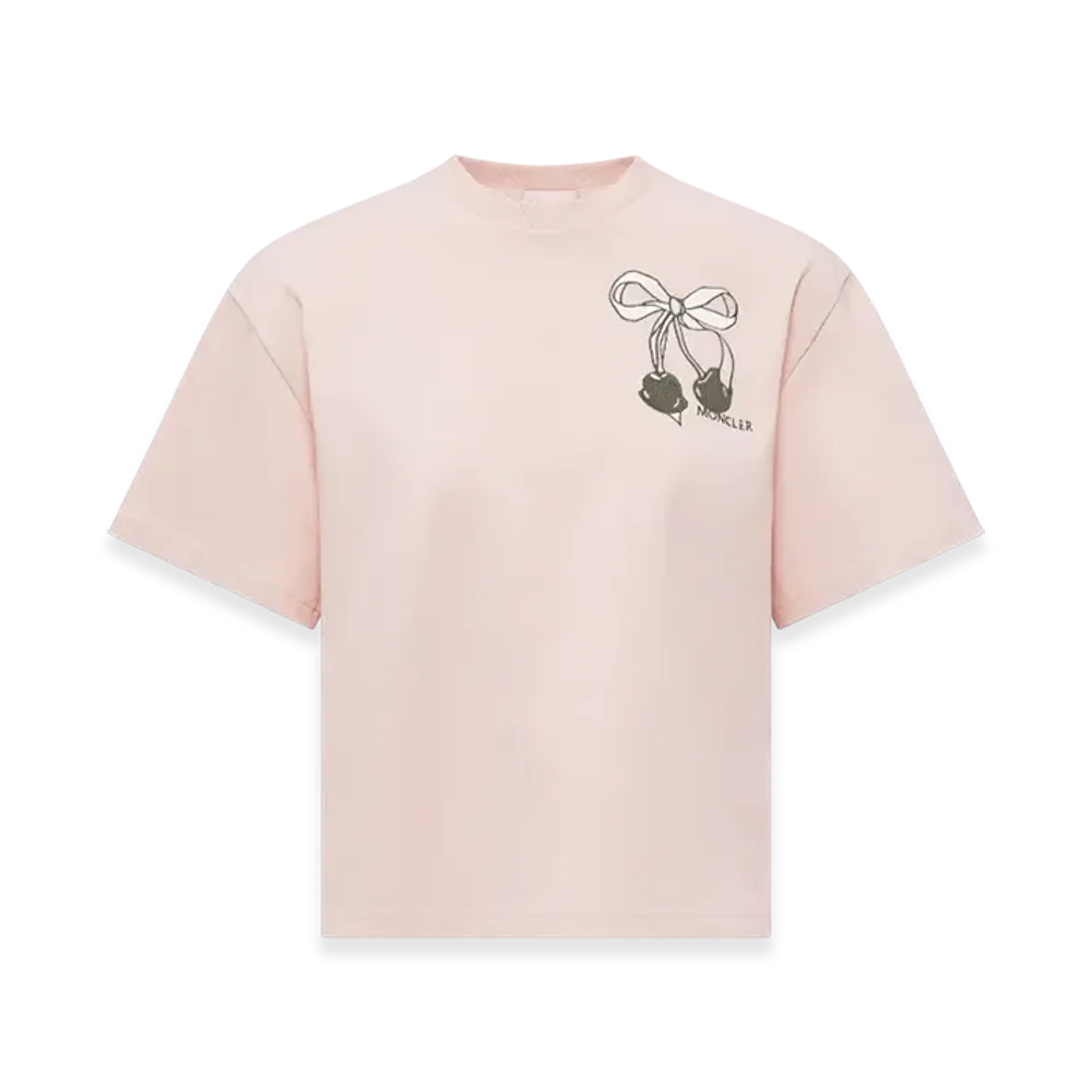 MONCLER Embroidered Cherry Logo Cotton T-Shirt "Pink"