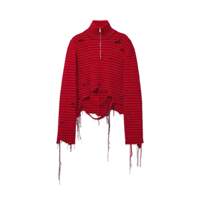 Alexander McQUEEN Distressed Striped Jumper "Fire Red"