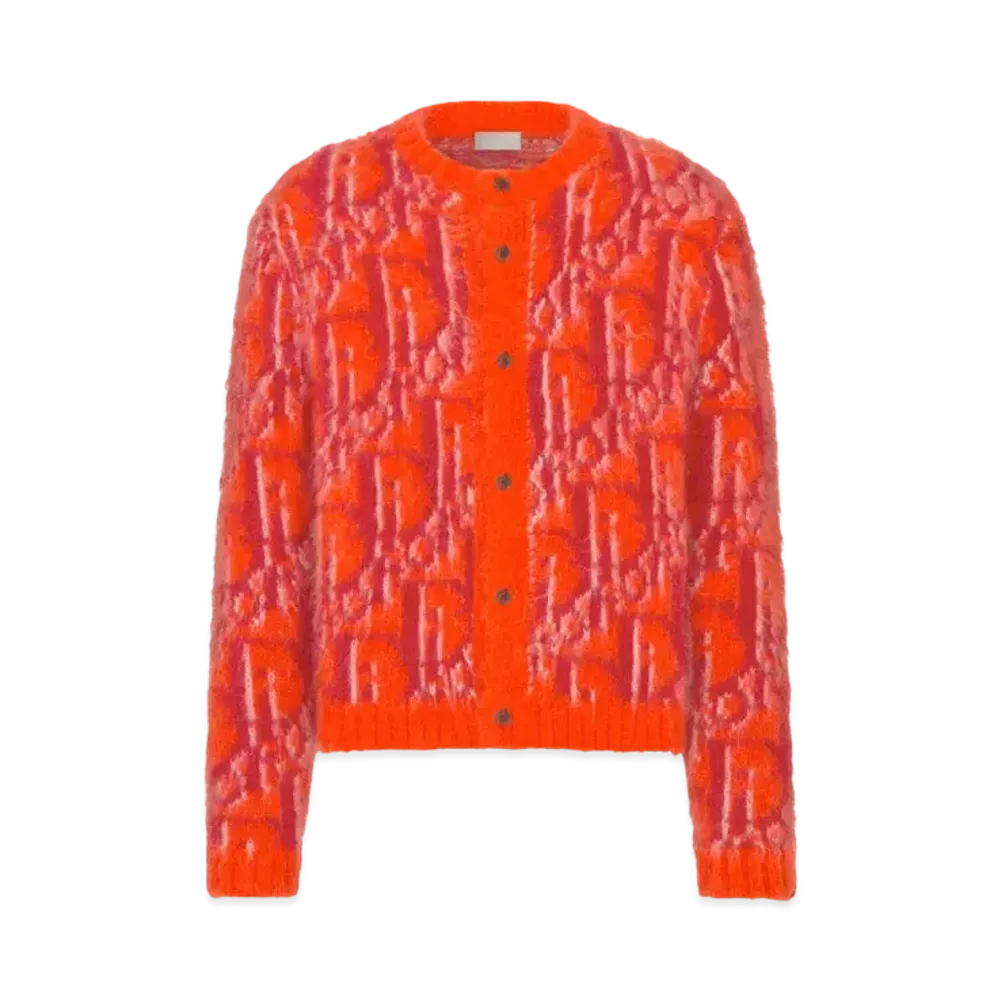 Dior Oblique Cardigan Mohair and Wool Blend Knit "Orange/Red"