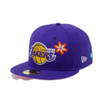 NEW ERA 59FIFTY Chain Stitch Floral Los Angeles Lakers Pink Under Visor "Purple"