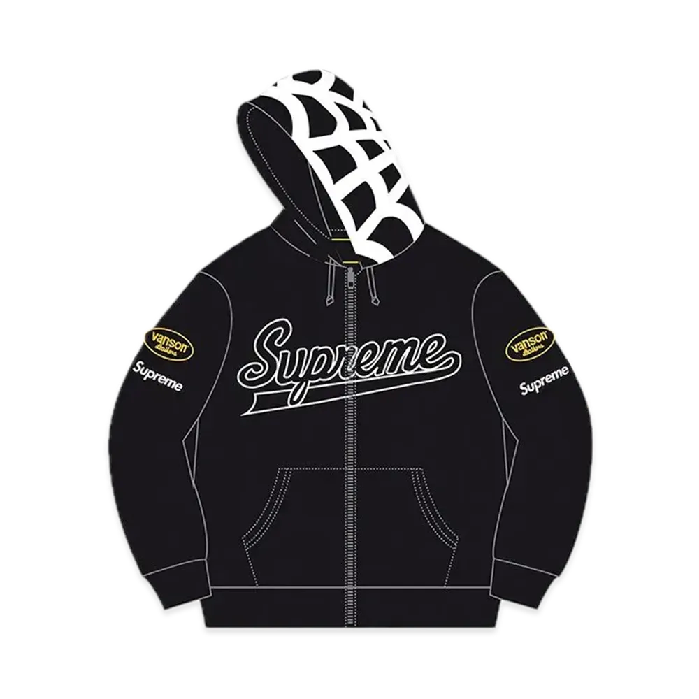 Supreme x Vanson Leathers Spider Web Zip Up Hooded Sweatshirt "Black"