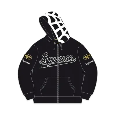 Supreme x Vanson Leathers Spider Web Zip Up Hooded Sweatshirt "Black"