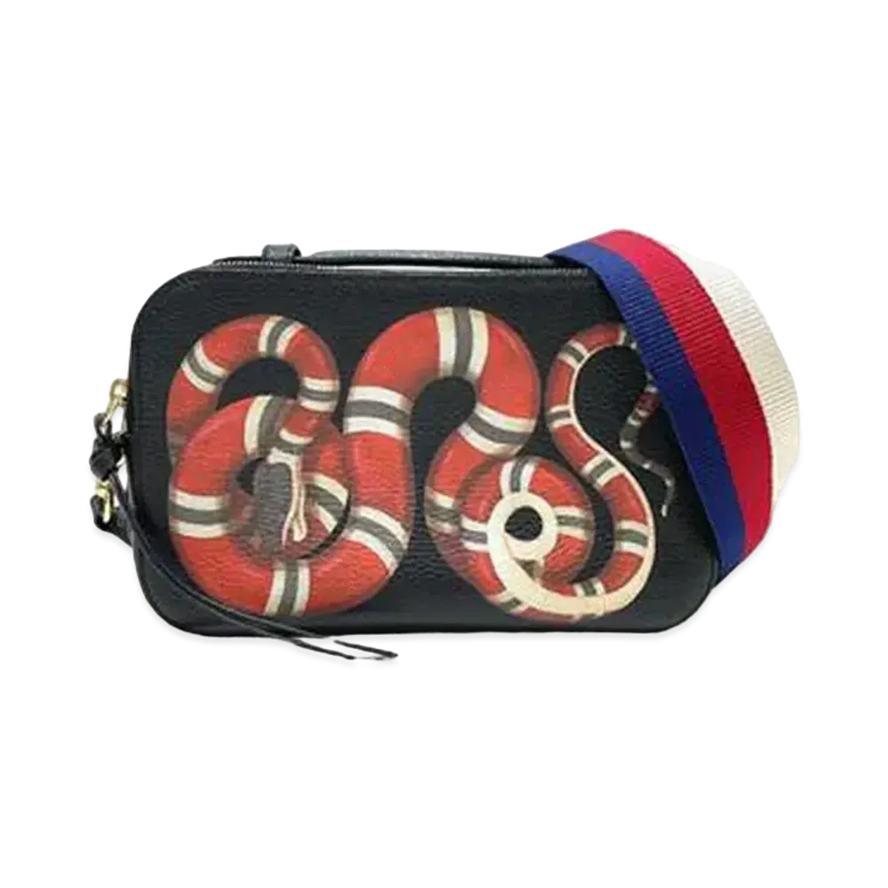 GUCCI Shoulder Bag Snake Print Leather "Black"