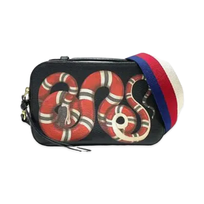 GUCCI Shoulder Bag Snake Print Leather "Black"