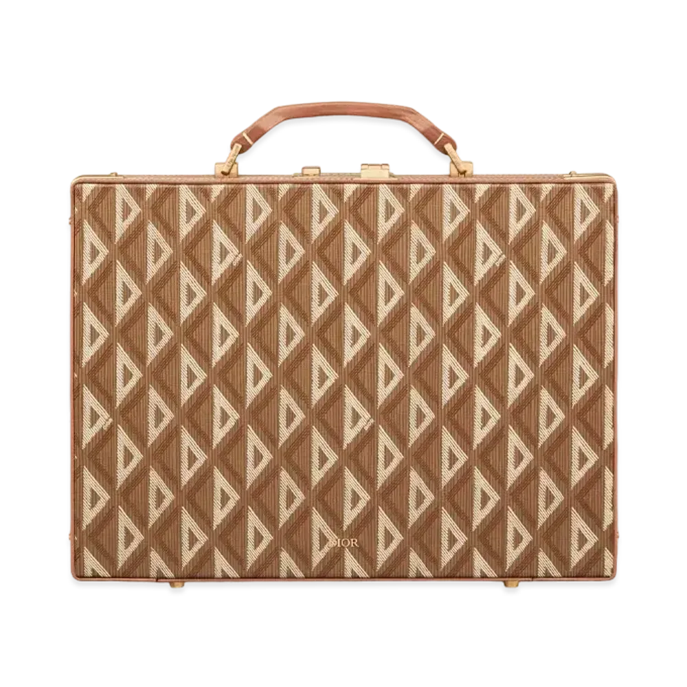 Dior Lock Brief Case CD Diamond Canvas "Coffee"