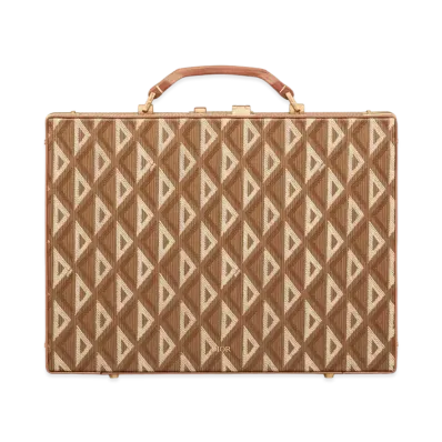Dior Lock Brief Case CD Diamond Canvas "Coffee"