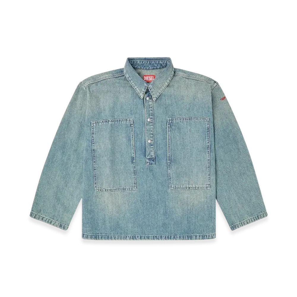 Diesel De-Priss Henley Top In Utility-Style Denim "Light Blue"