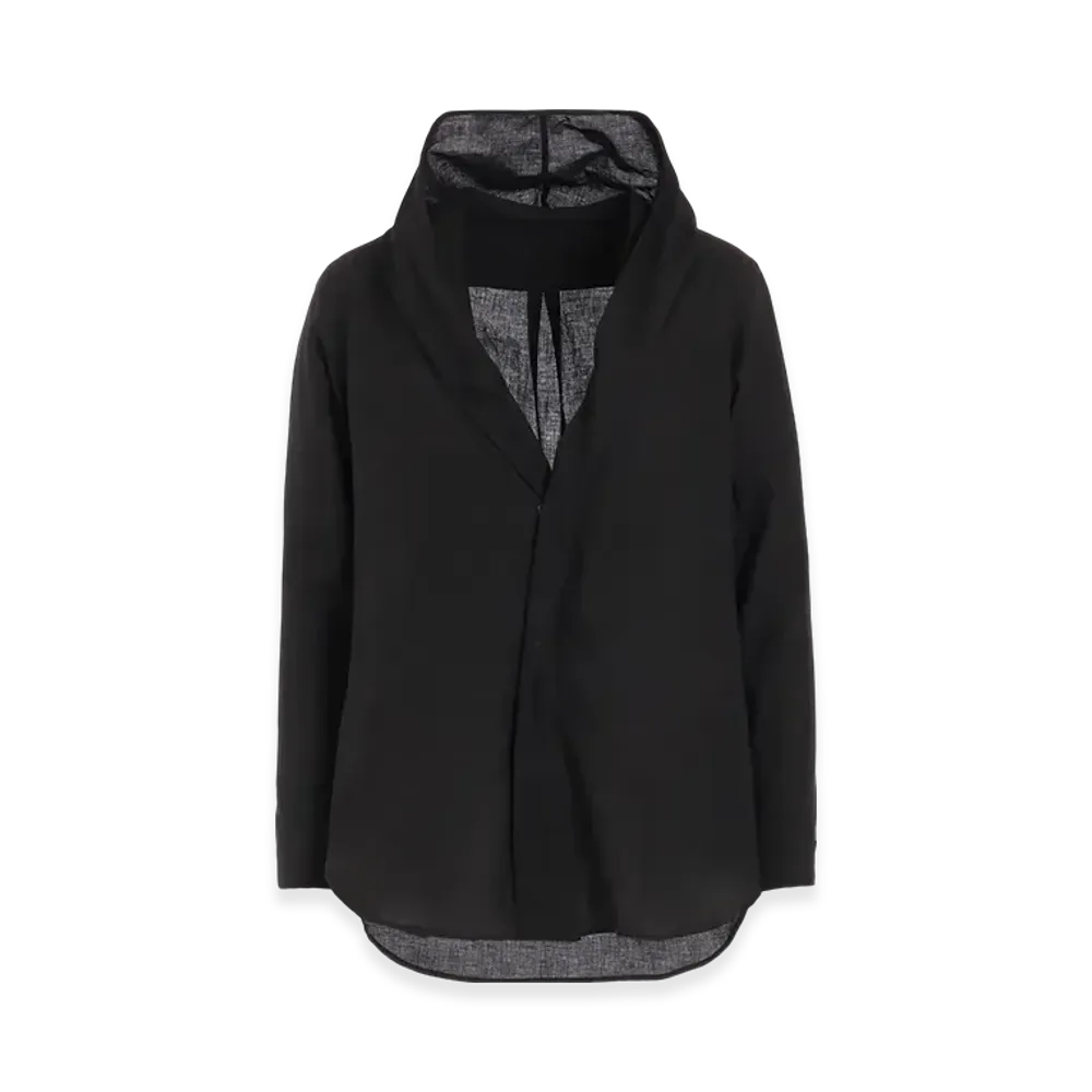 Yohji Yamamoto 100/-Khadi Draped Detail Hood Dress "Black"