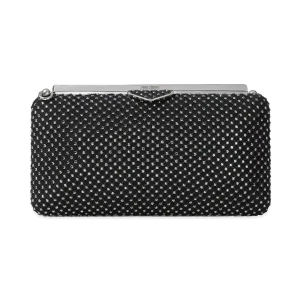 Jimmy Choo Ellipse Crystal Mesh And Suede Clutch Bag "Black"