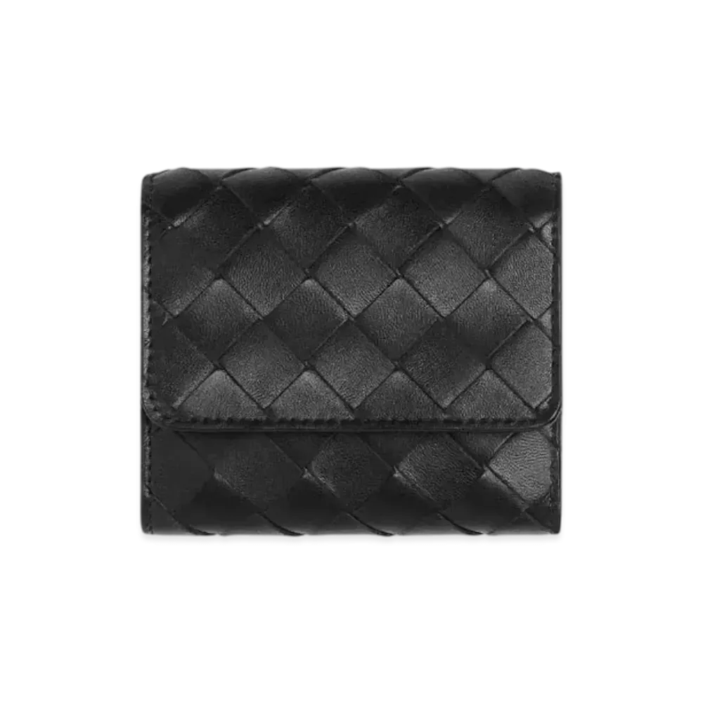 Bottega Veneta Intrecciato Tri-Fold Wallet "Black"