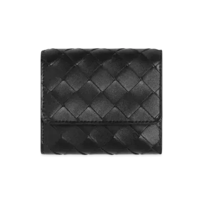 Bottega Veneta Intrecciato Tri-Fold Wallet "Black"