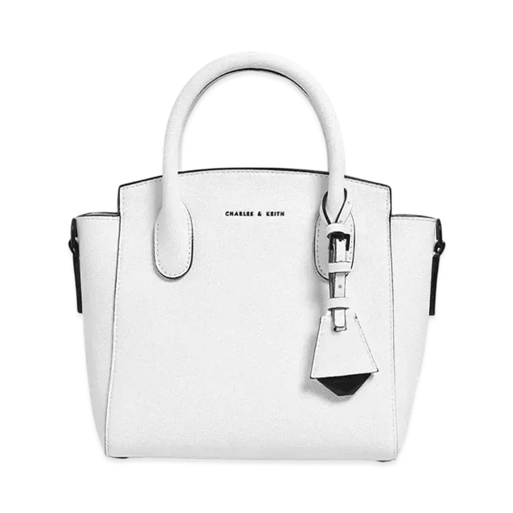 CHARLES & KEITH Double Handle Trapeze Tote Bag "White"