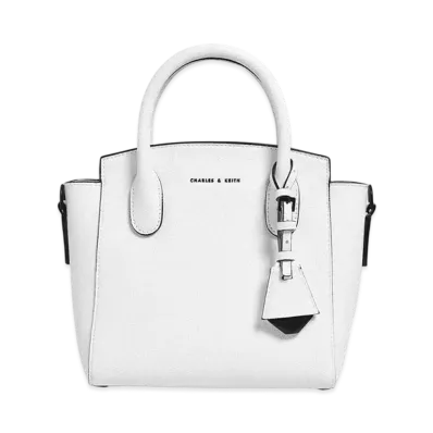 CHARLES & KEITH Double Handle Trapeze Tote Bag "White"