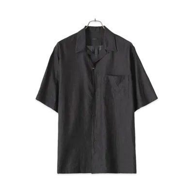 COMOLI Wool Silk Short Sleeve Open Collar Shirt "Charcoal"