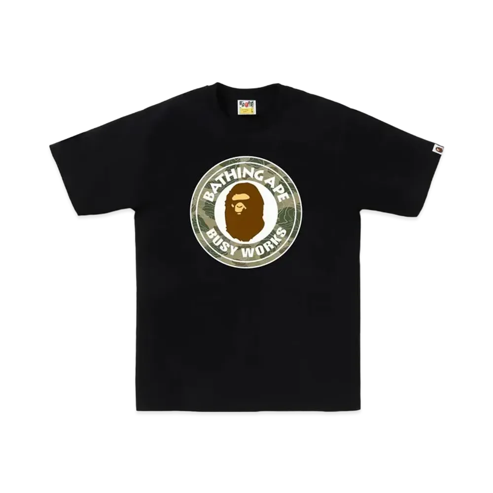 A BATHING APE Layered Line Camo Busy Works Tee "Black/Beige"
