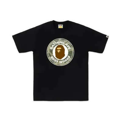 A BATHING APE Layered Line Camo Busy Works Tee "Black/Beige"