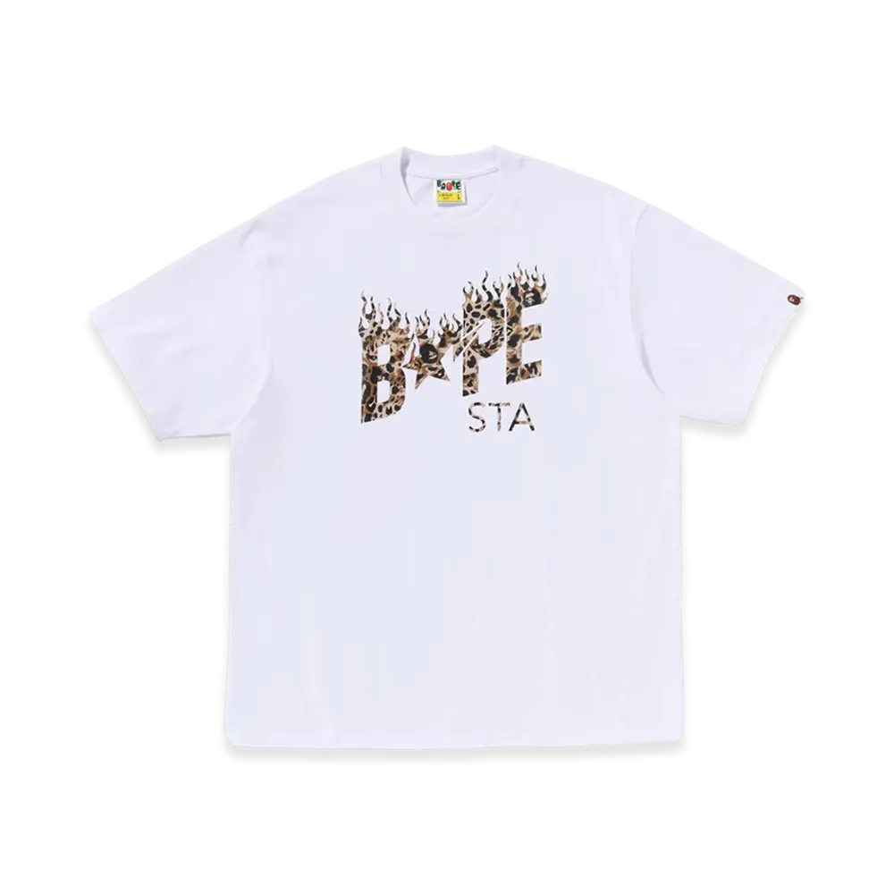 A BATHING APE Wild Leopard Pattern Bape Sta Logo Relaxed Fit Tee "White"