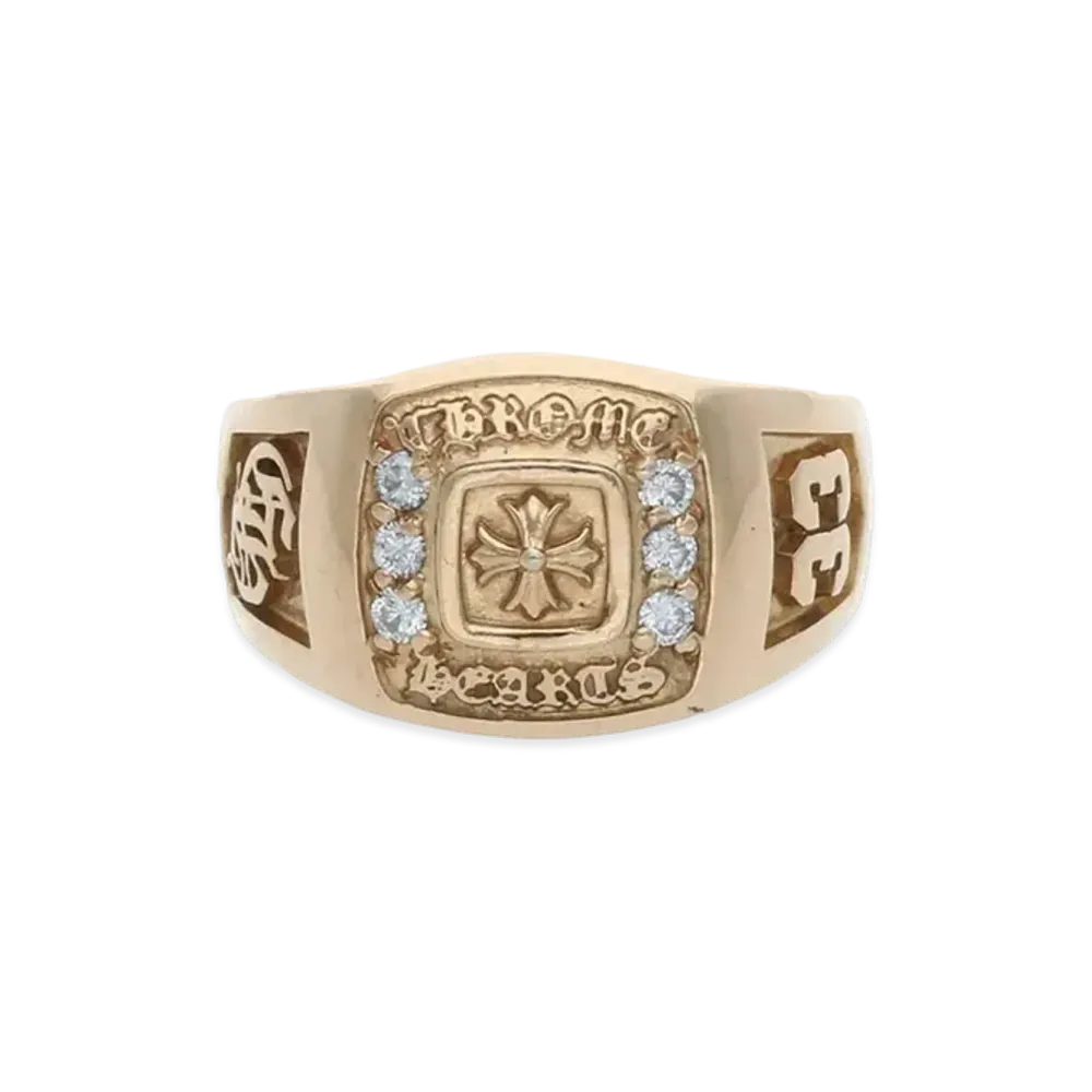 Chrome Hearts 22K Small Champion Pave Diamond Ring "Yellow Gold"
