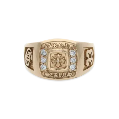 Chrome Hearts 22K Small Champion Pave Diamond Ring "Yellow Gold"