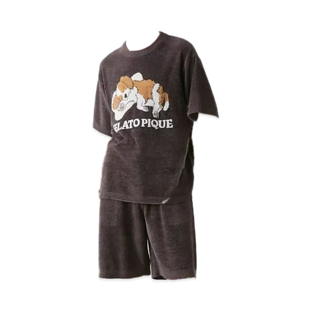 GELATO PIQUE Homme Airy Moko Dog Jacquard Pullover & Shorts Set "Dark Gray"