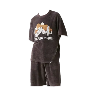 GELATO PIQUE Homme Airy Moko Dog Jacquard Pullover & Shorts Set "Dark Gray"