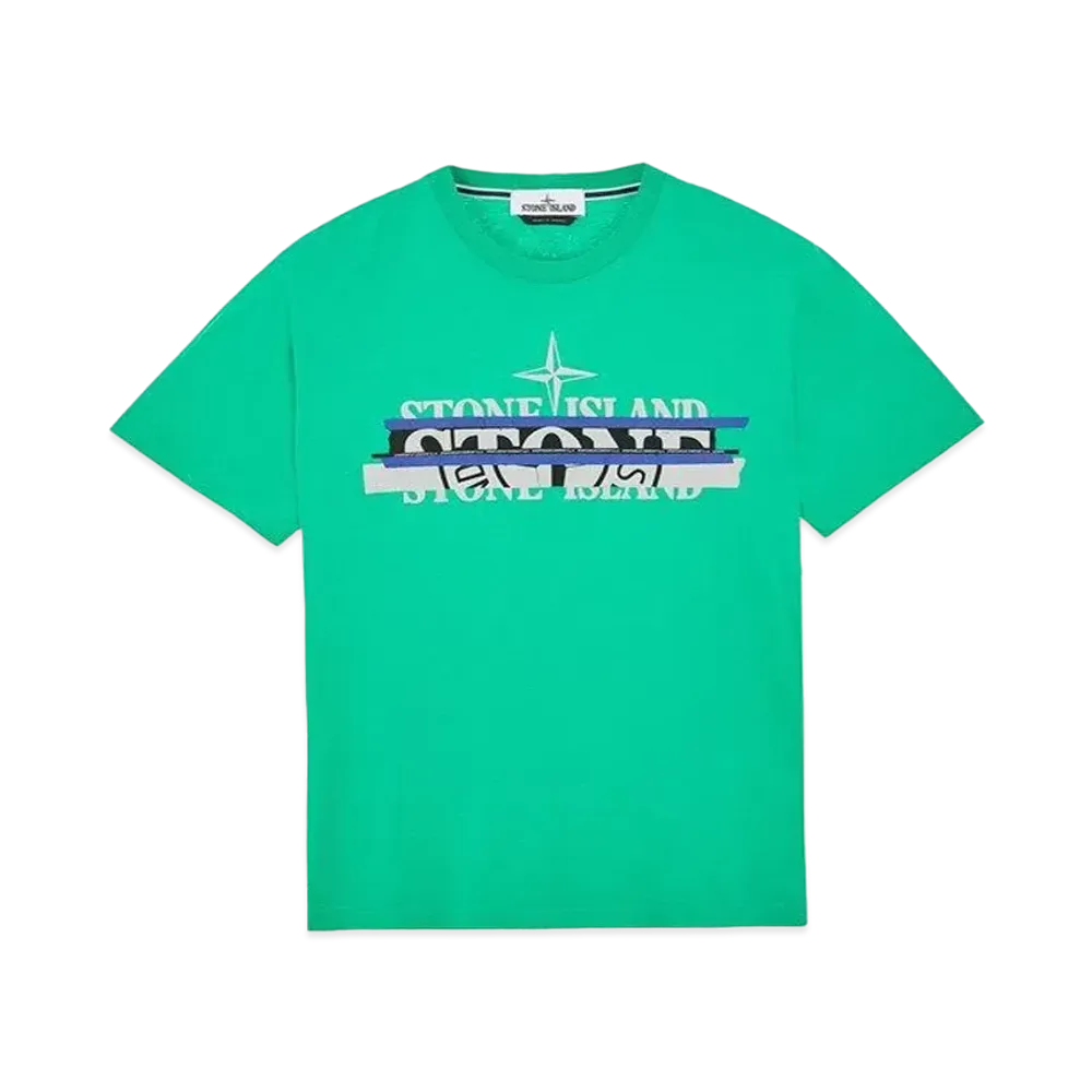 Stone Island 2NS82 COTTON JERSEY 'MIXED MEDIA ONE' PRINT_SLIM FIT "Green"