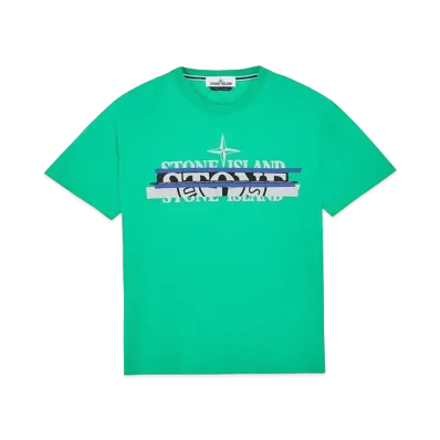 Stone Island 2NS82 COTTON JERSEY 'MIXED MEDIA ONE' PRINT_SLIM FIT "Green"