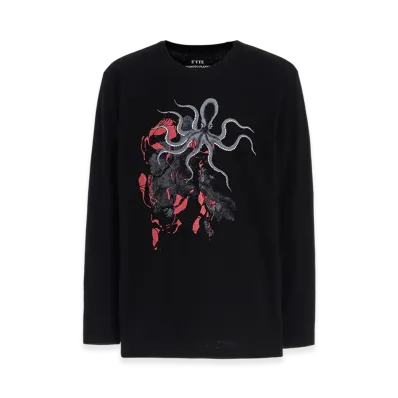 S'YTE Octopus Graphic Long-Sleeved T-Shirt "Black"