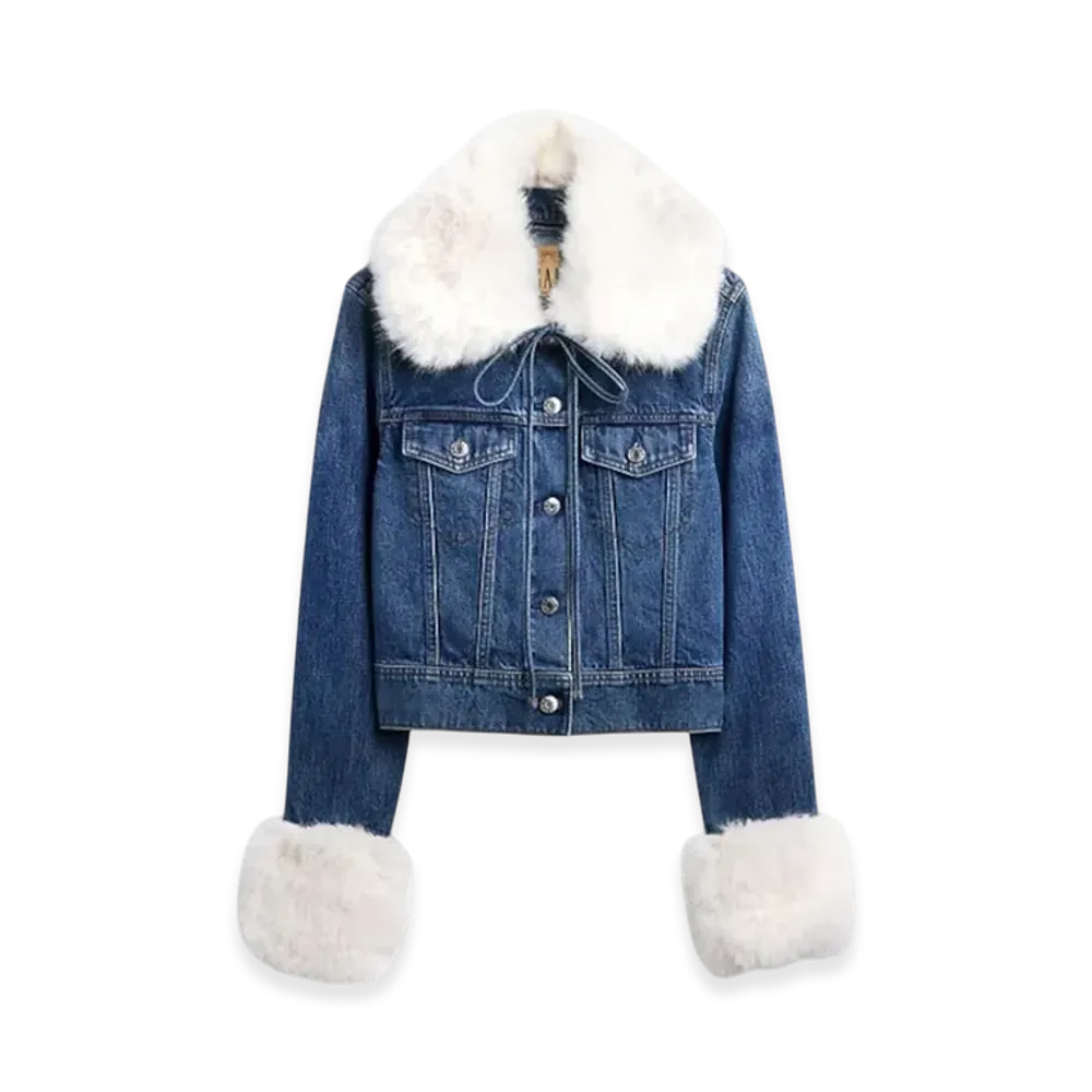 Gap x Sandy Liang Women's Vegan Fur Crop Denim Jacket "Starry Eye Blue"
