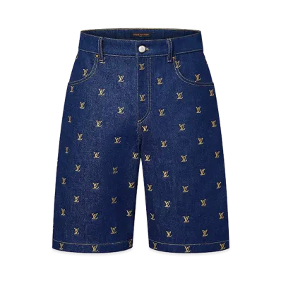 Louis Vuitton Embroidered Signature Denim Shorts "Indigo/Gold"
