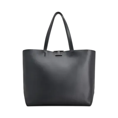 TOD'S T Timeless Shopping Bag in Leather Medium "Black"