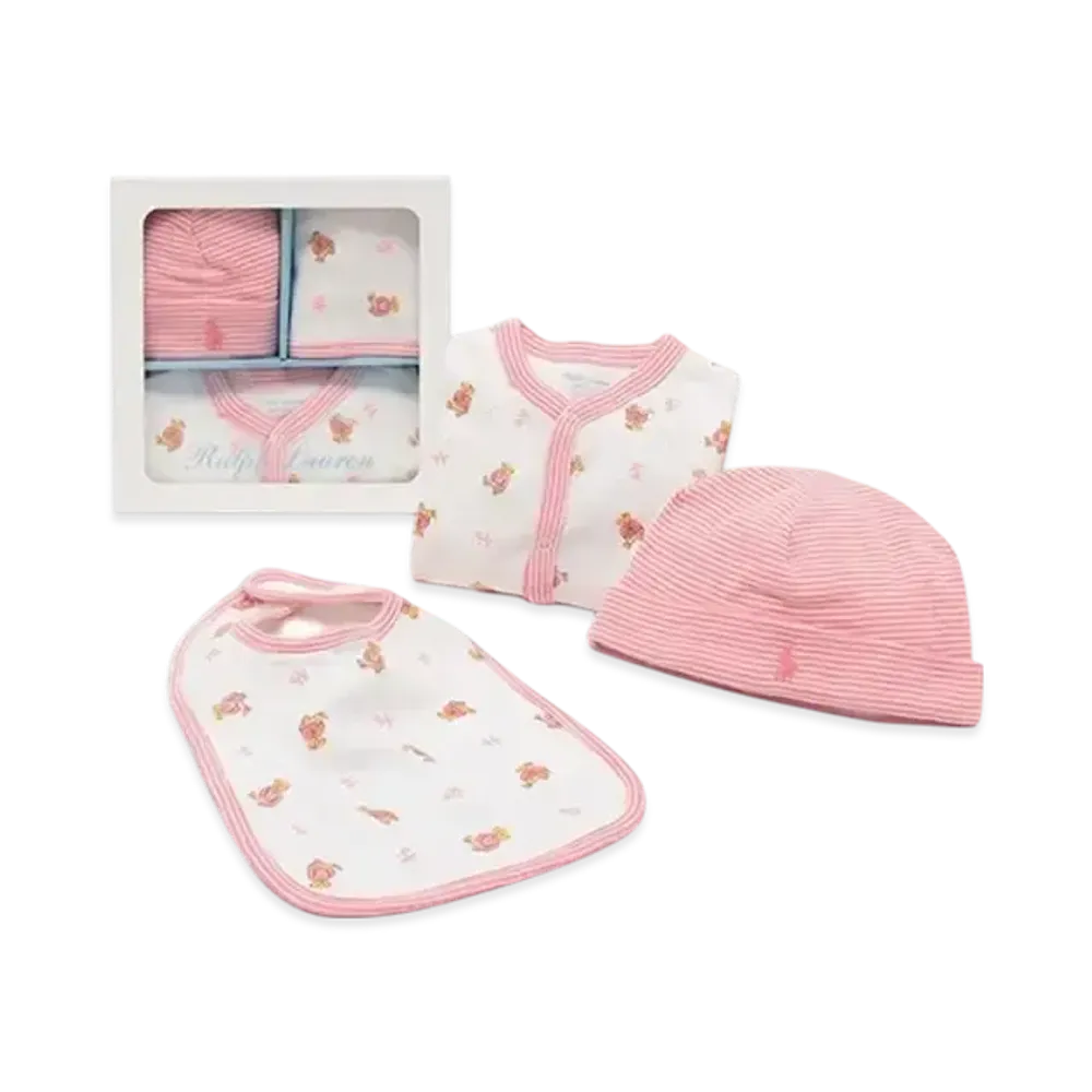 Polo Ralph Lauren Kids Interlock Converall Hat Bib Set "Pink"