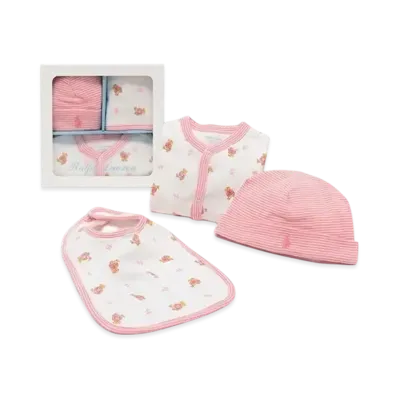 Polo Ralph Lauren Kids Interlock Converall Hat Bib Set "Pink"