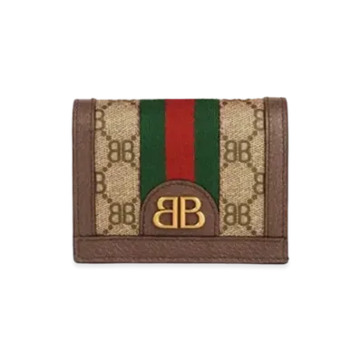 GUCCI x BALENCIAGA Hacker Card Case Wallet In Coating Coated Canvas "Beige"
