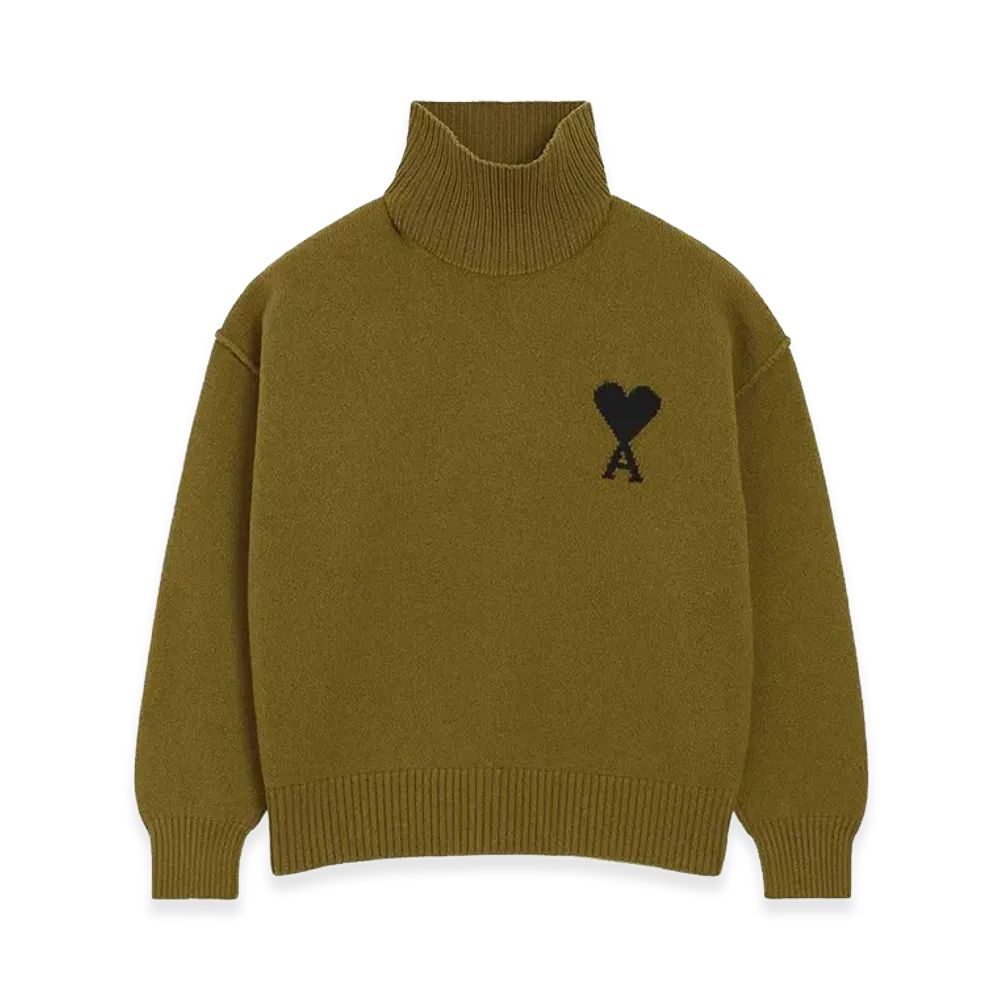 AMI PARIS Pull Col Cheminee De Coeur "Dark Green"
