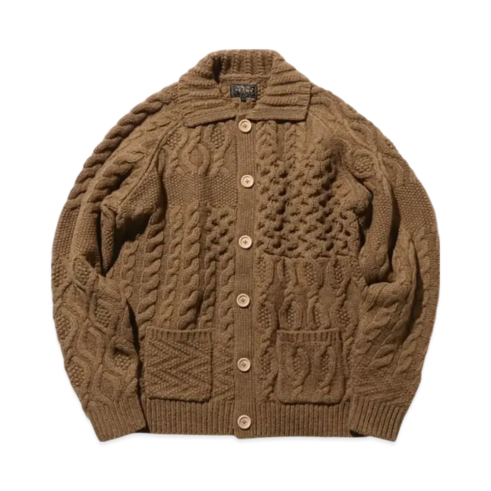 BEAMS Cardigan Alan Patchwork "Brown"
