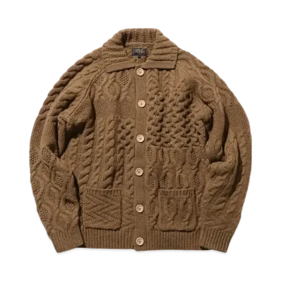 BEAMS Cardigan Alan Patchwork "Brown"
