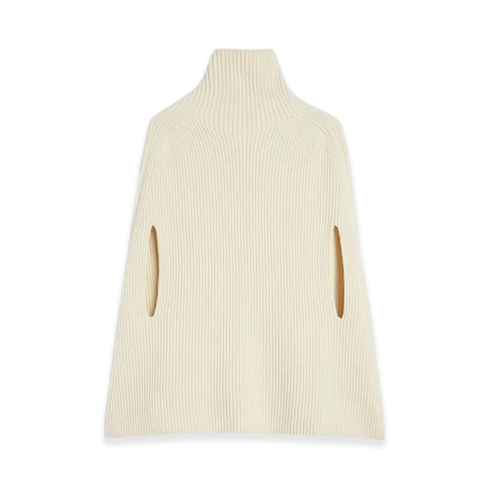 Jil Sander Midweight Wool High-Neck Cape "Eggshell"