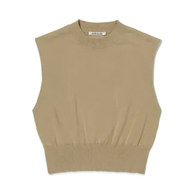 AURALEE Super High Gauge Cotton Knit Sleeveless "Beige"