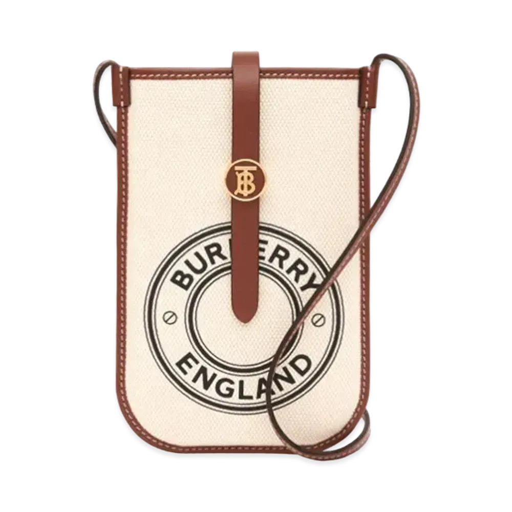 Burberry Logo Graphic Canvas Anne Phone Case With Strap "White/Tan"