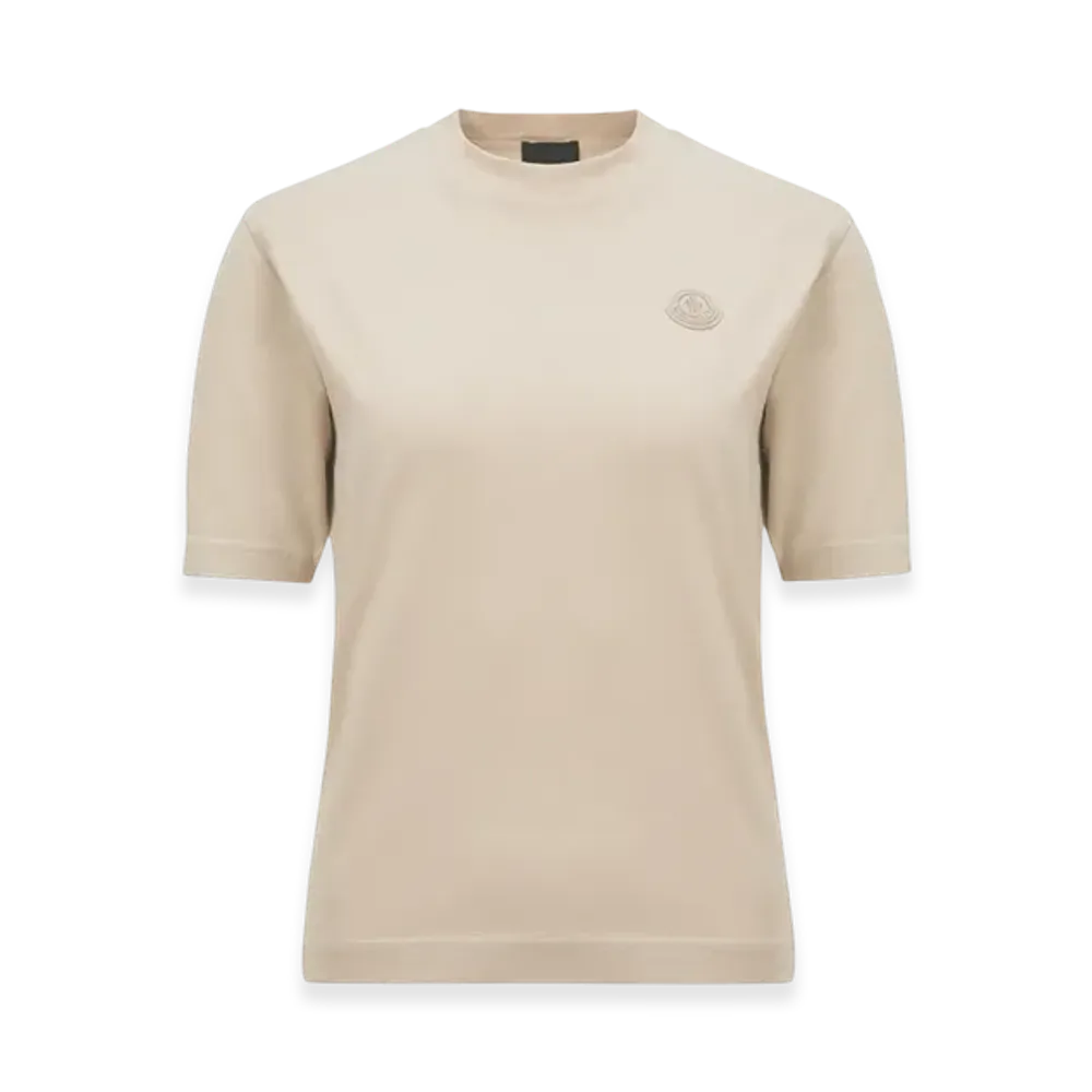 MONCLER Silicone Logo Patch Cotton T-Shirt "Beige"