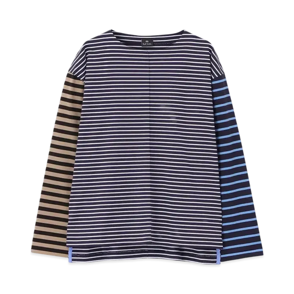 Paul Smith Women's Mixed Border Long Sleeve T-Shirt "Navy"
