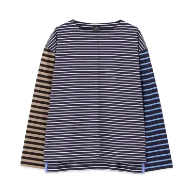 Paul Smith Women's Mixed Border Long Sleeve T-Shirt "Navy"