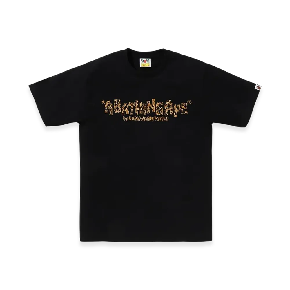 A BATHING APE Wild Leopard Pattern Primitive Logo Tee "Black"