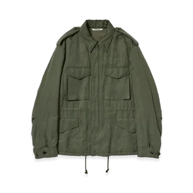 AURALEE Women's Brushed Silk Linen Satin Padded Military Blouson "Olive"