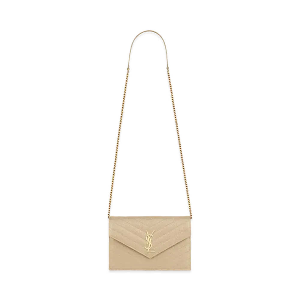 Saint Laurent Envelope Chain Wallet In Grain De Poudre Embossed Leather "Powder"