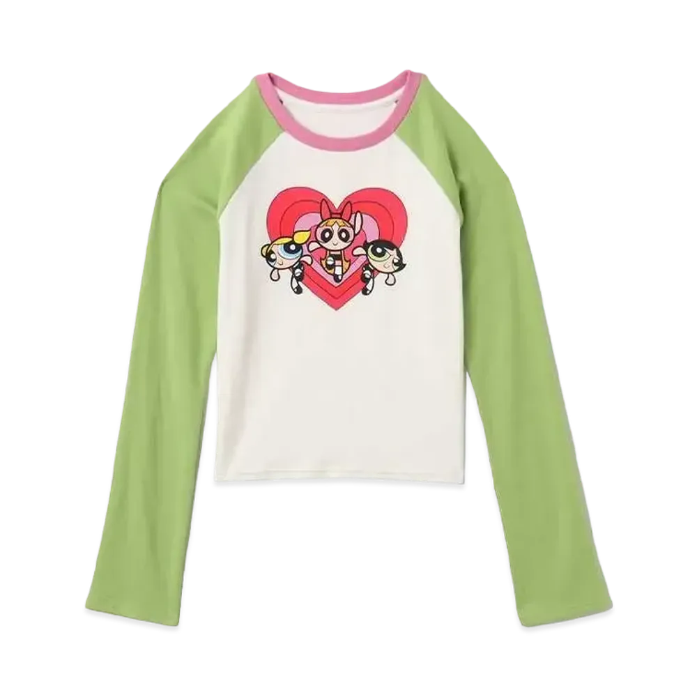 atmos pink x The Powerpuff Girls Heart Logo Raglan LS T-shirt "Green"