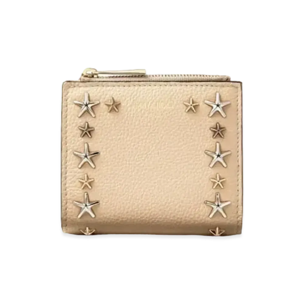 JIMMY CHOO HANNI Mi Soft Grainy Calf Leather Wallet With Star Studs "Barley"