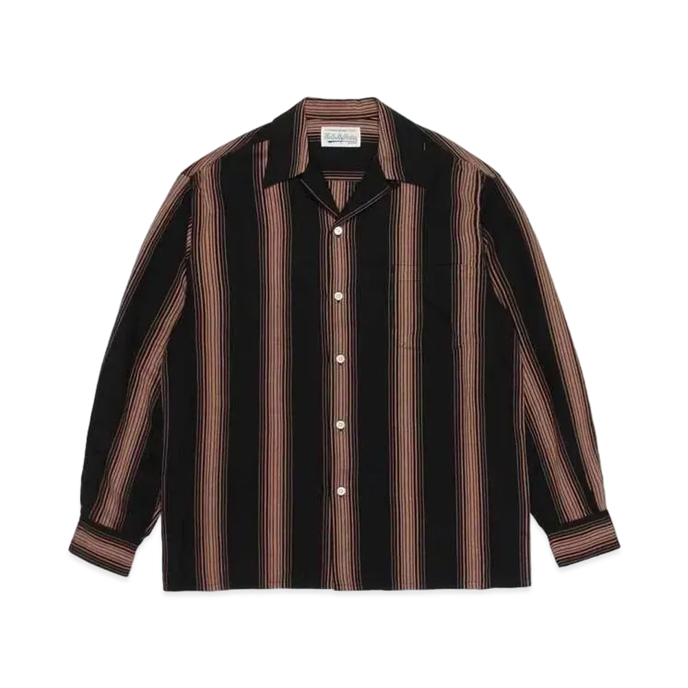 WACKO MARIA Striped Open Collar Shirt "Black"